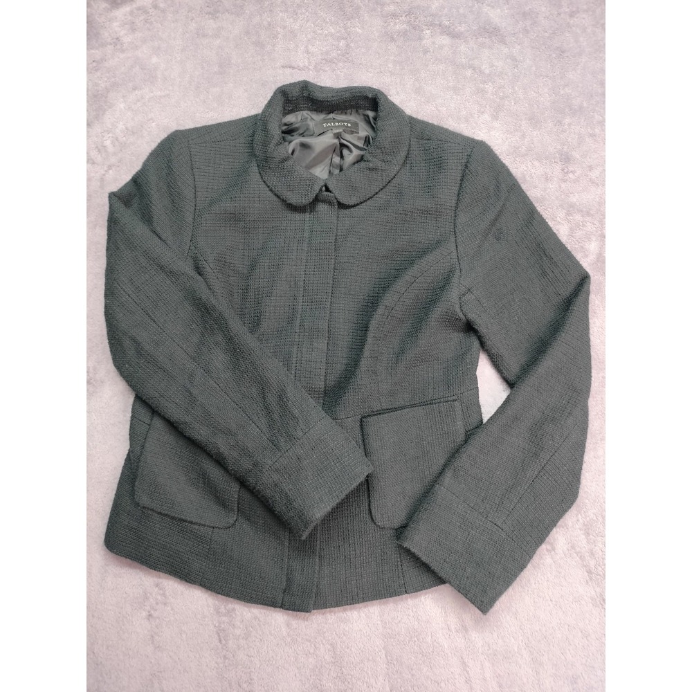Talbots 6 jacket black full zip classic school preppy office tweed lined pockets